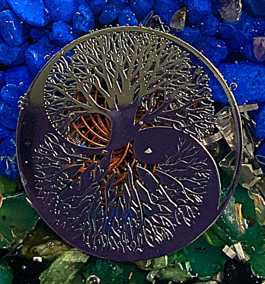 Tree of Life Yin Yang Orgone Pyramid – 8" Large | Amethyst & Green Agate