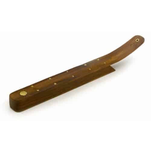 Wooden Flat Incense Holder Sun & Stars Brass Inlay and Storage Slot image 0