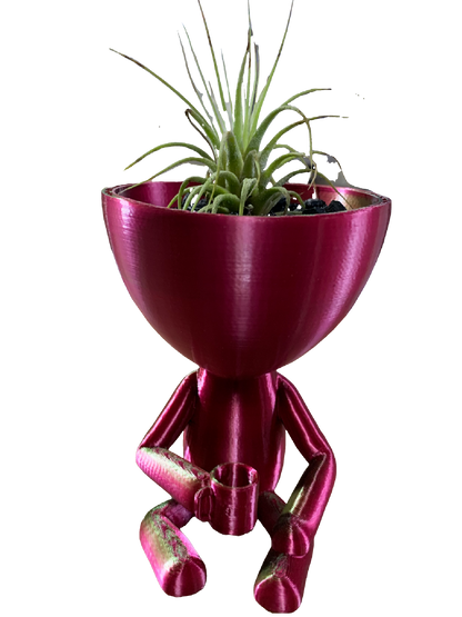 Coffee Cup Being Flower Pot - red green shimmer