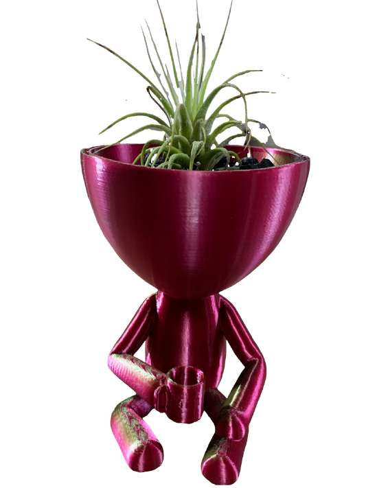 Coffee Cup Being Flower Pot - red green shimmer