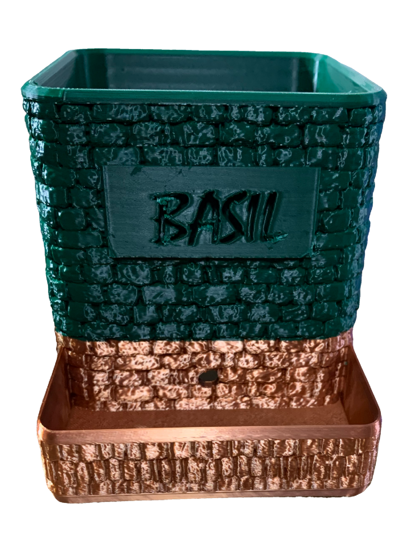 Basil Self Watering Flower Pot - forest green copper tone