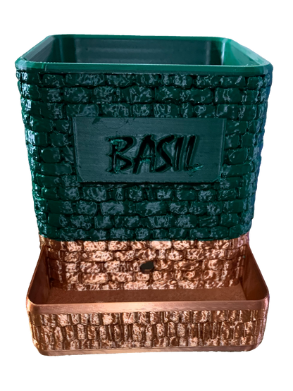 Basil Self Watering Flower Pot - forest green copper tone