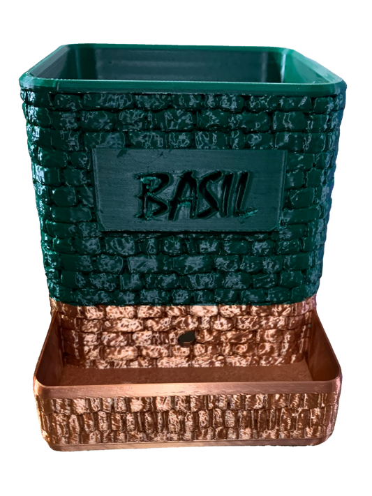 Basil Self Watering Flower Pot - forest green copper tone