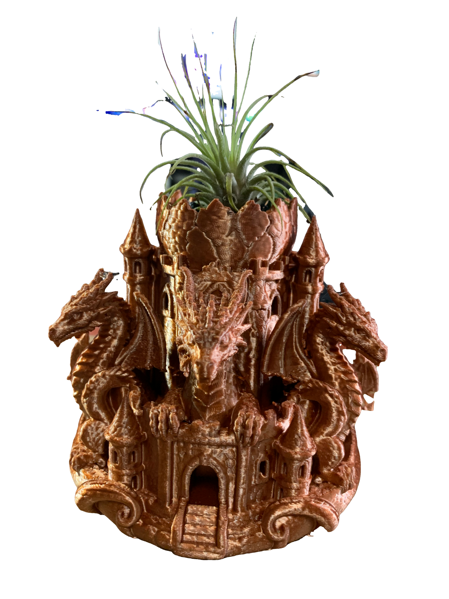 Castle Guardian Dragons Flower Pot - copper tone