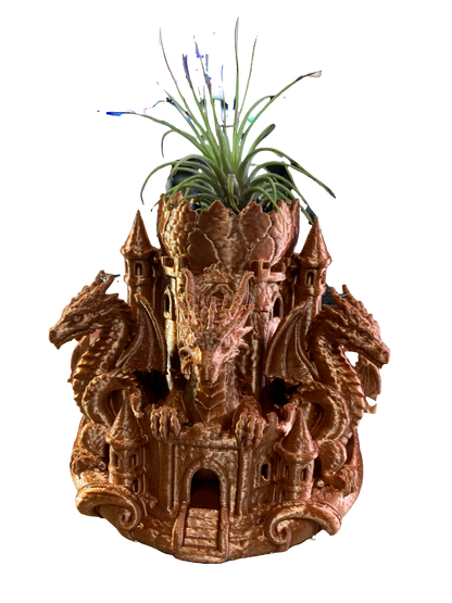 Castle Guardian Dragons Flower Pot - copper tone