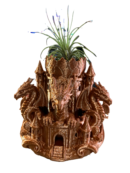 Castle Guardian Dragons Flower Pot - copper tone