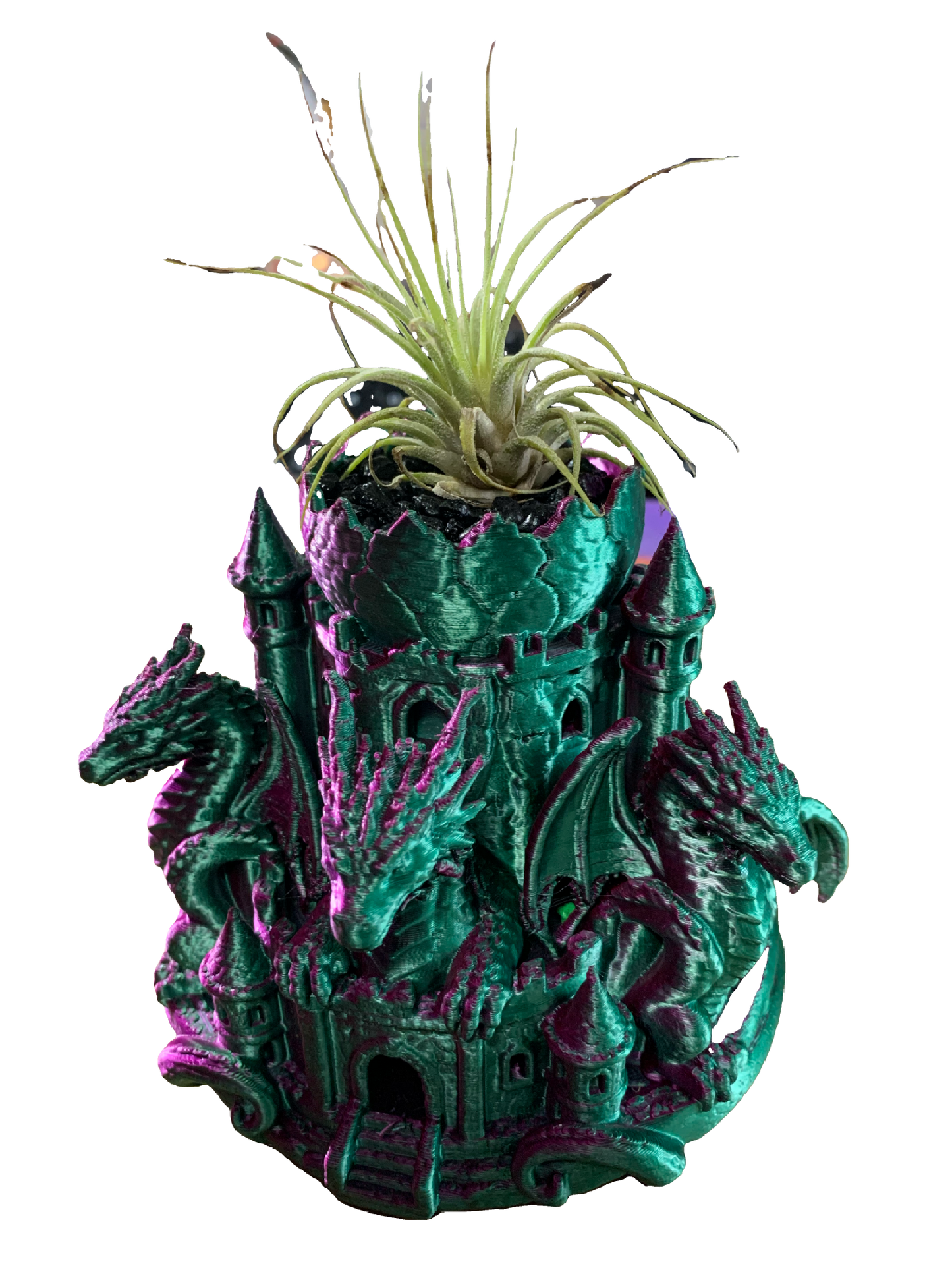 Purple Green Castle Guardian Dragons Flower Pot