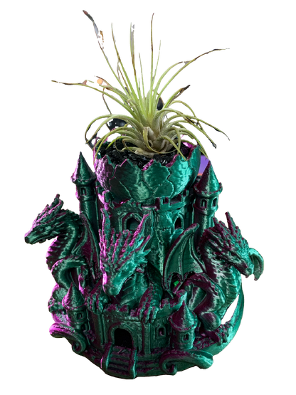 Purple Green Castle Guardian Dragons Flower Pot