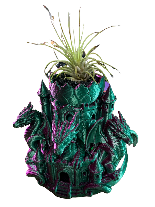 Purple Green Castle Guardian Dragons Flower Pot