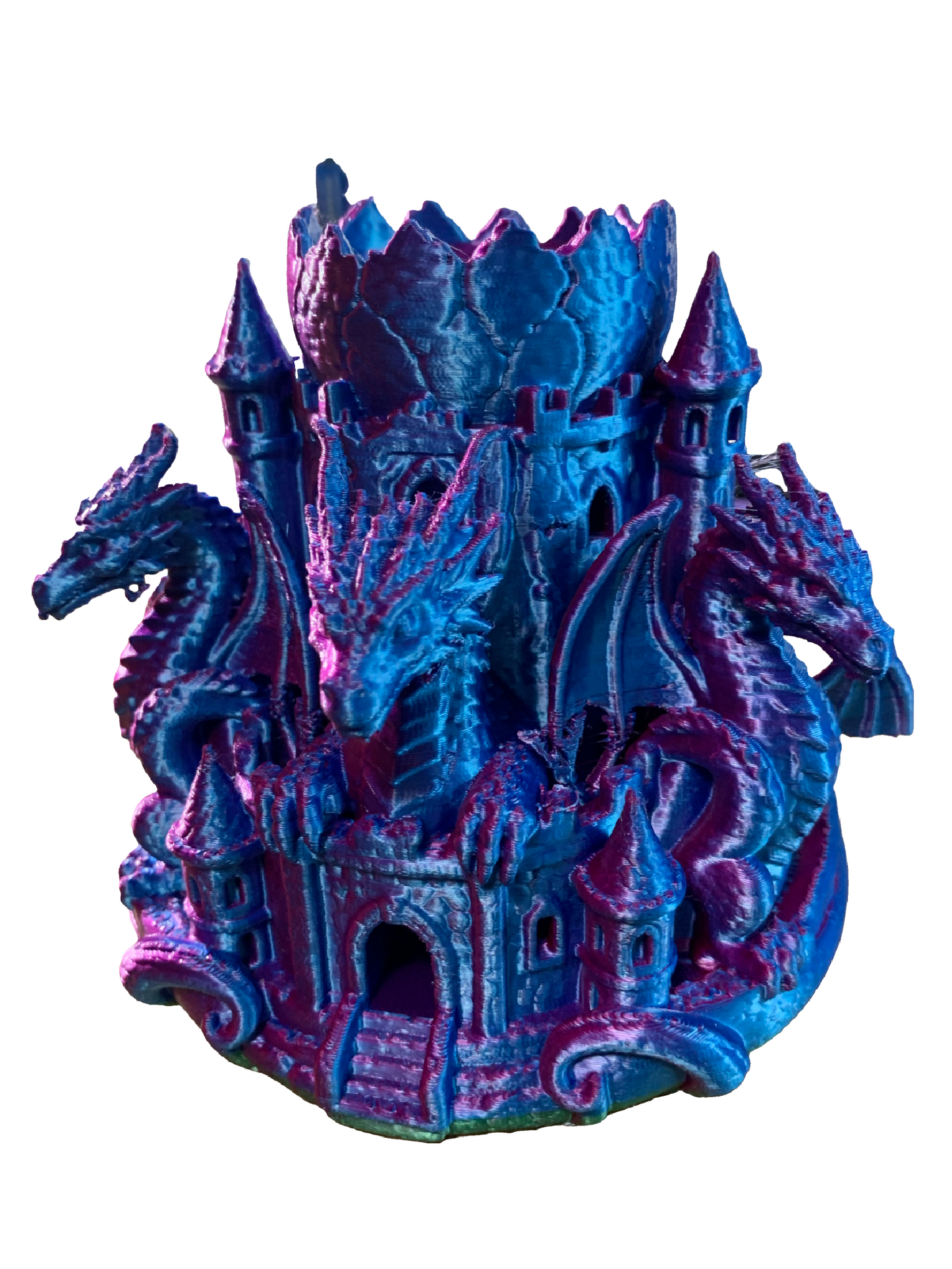 Shimmering Red Blue Castle Guardian Dragons Flower Pot