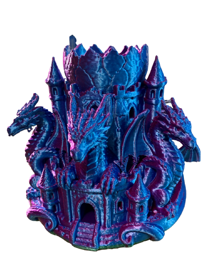 Shimmering Red Blue Castle Guardian Dragons Flower Pot