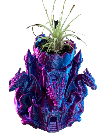 Shimmering Red Blue Castle Guardian Dragons Flower Pot