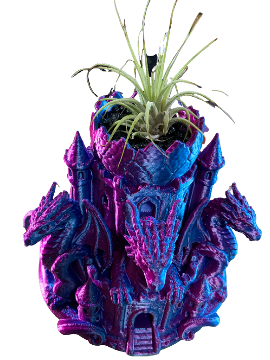 Shimmering Red Blue Castle Guardian Dragons Flower Pot