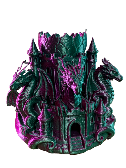 Purple Green Castle Guardian Dragons Flower Pot