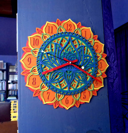 Multi Layered Rainbow Lotus Wall Clock