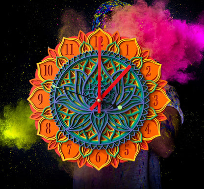 Multi Layered Rainbow Lotus Wall Clock