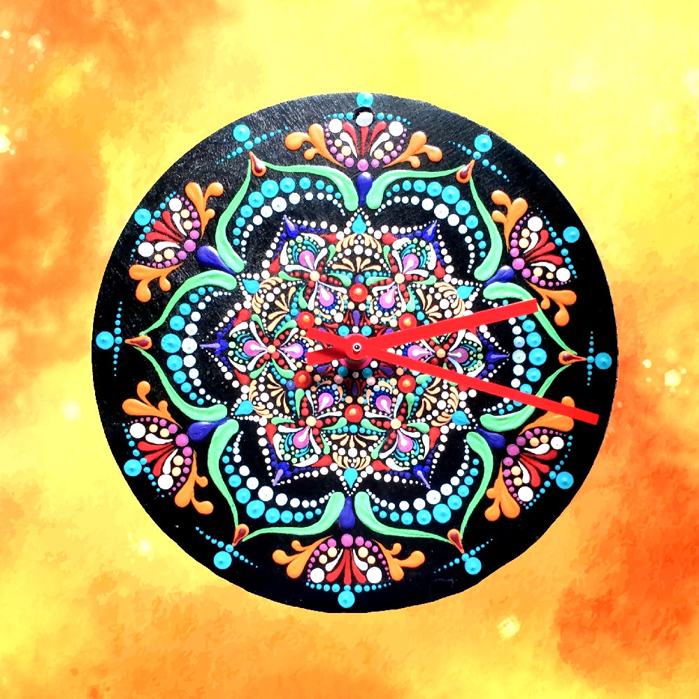 Mandala Dot Art Wall Clock - energizing
