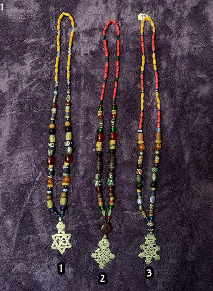 Authentic Ethiopian Cross Beaded Neckpieces Set #1 | w/ African Trade Beads