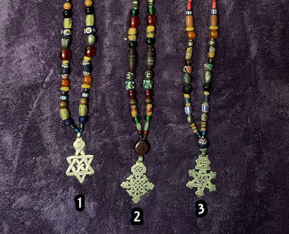 Authentic Ethiopian Cross Beaded Neckpieces Set #1 | w/ African Trade Beads