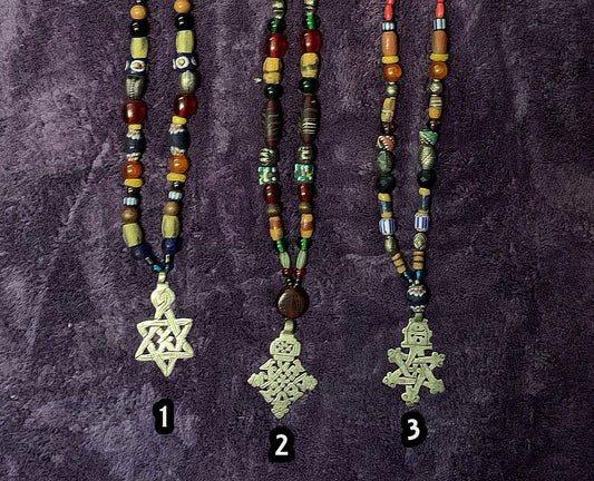 Authentic Ethiopian Cross Beaded Neckpieces Set #1 | w/ African Trade Beads