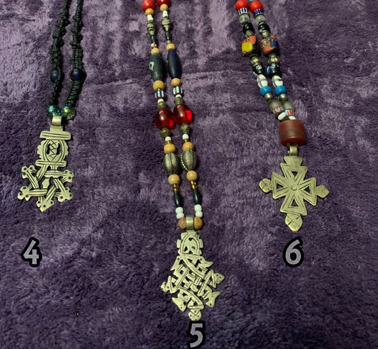 Authentic Ethiopian Cross Beaded Neckpieces Set #2 | w/ African Trade Beads