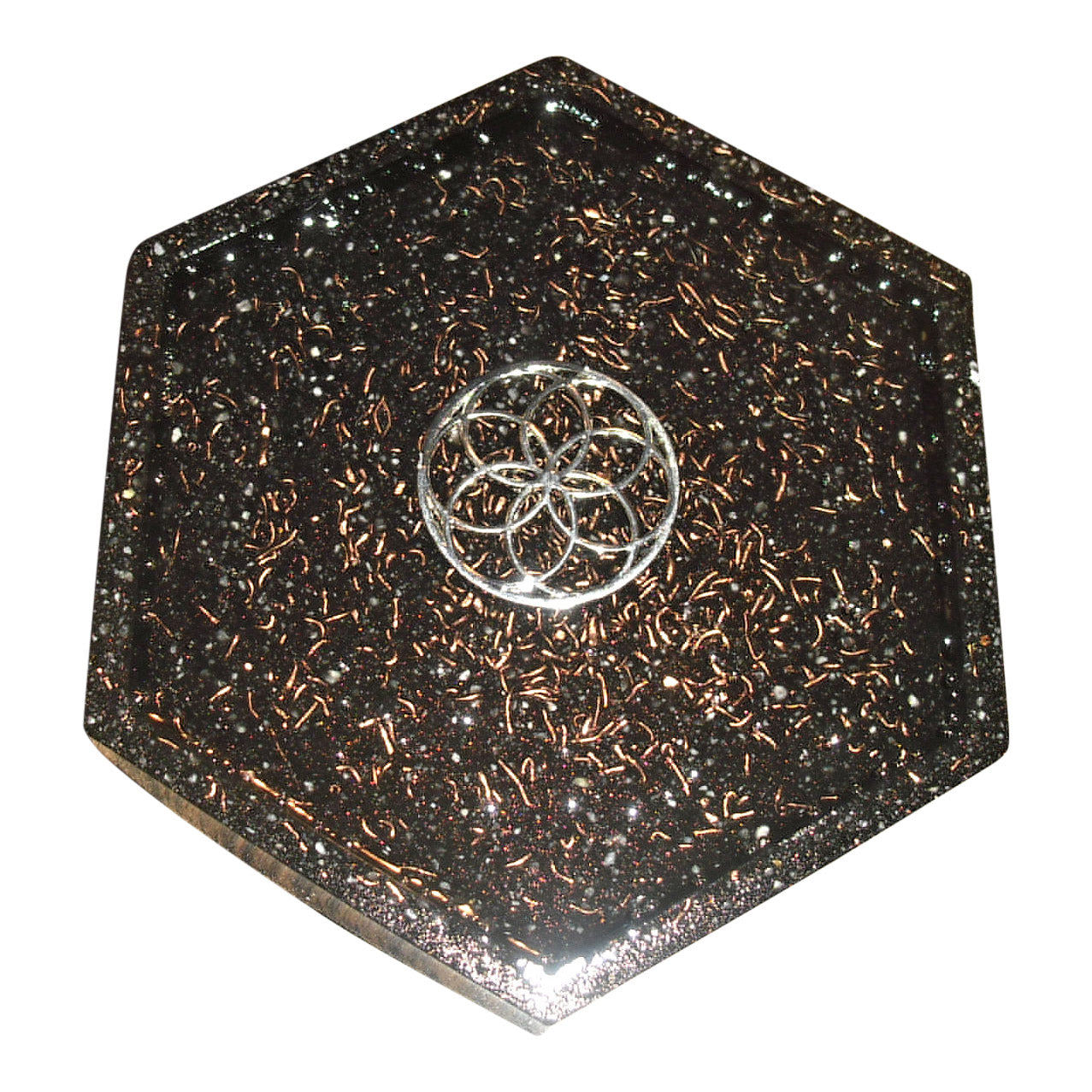 Orgone Water Charging Plate - with Shungite, Copper Shavings, and Quartz Granules | 4 inch diameter
