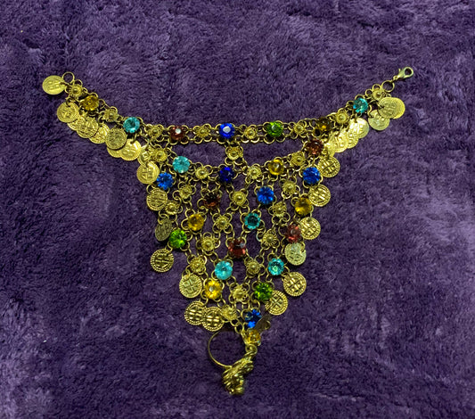 One Ring Rhinestone Bracelet – Brass Tone