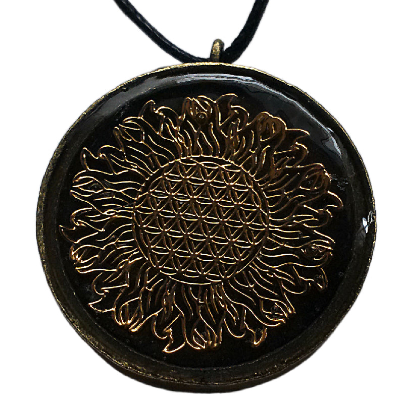Shungite Sun Flower of Life Orgone Pendant