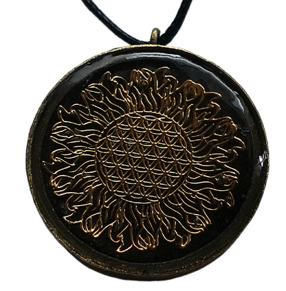 Shungite Sun Flower of Life Orgone Pendant