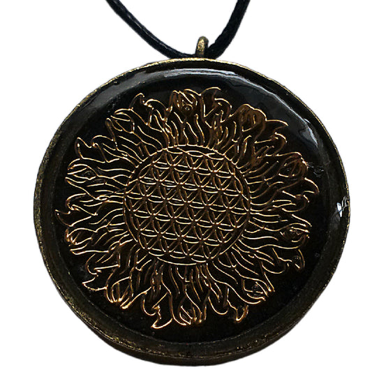 Shungite Sun Flower of Life Orgone Pendant