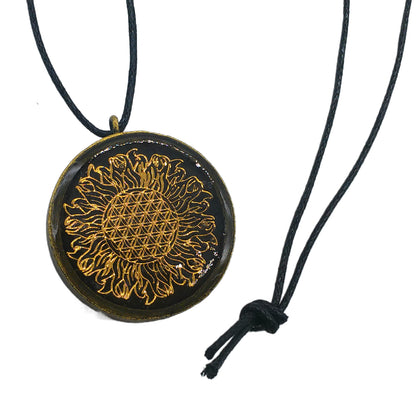 Shungite Sun Flower of Life Orgone Pendant