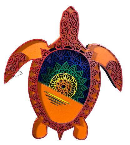 Rainbow Turtle Mandala 3D Wooden Wall Decor