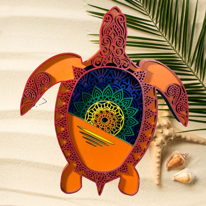 Rainbow Turtle Mandala 3D Wooden Wall Decor