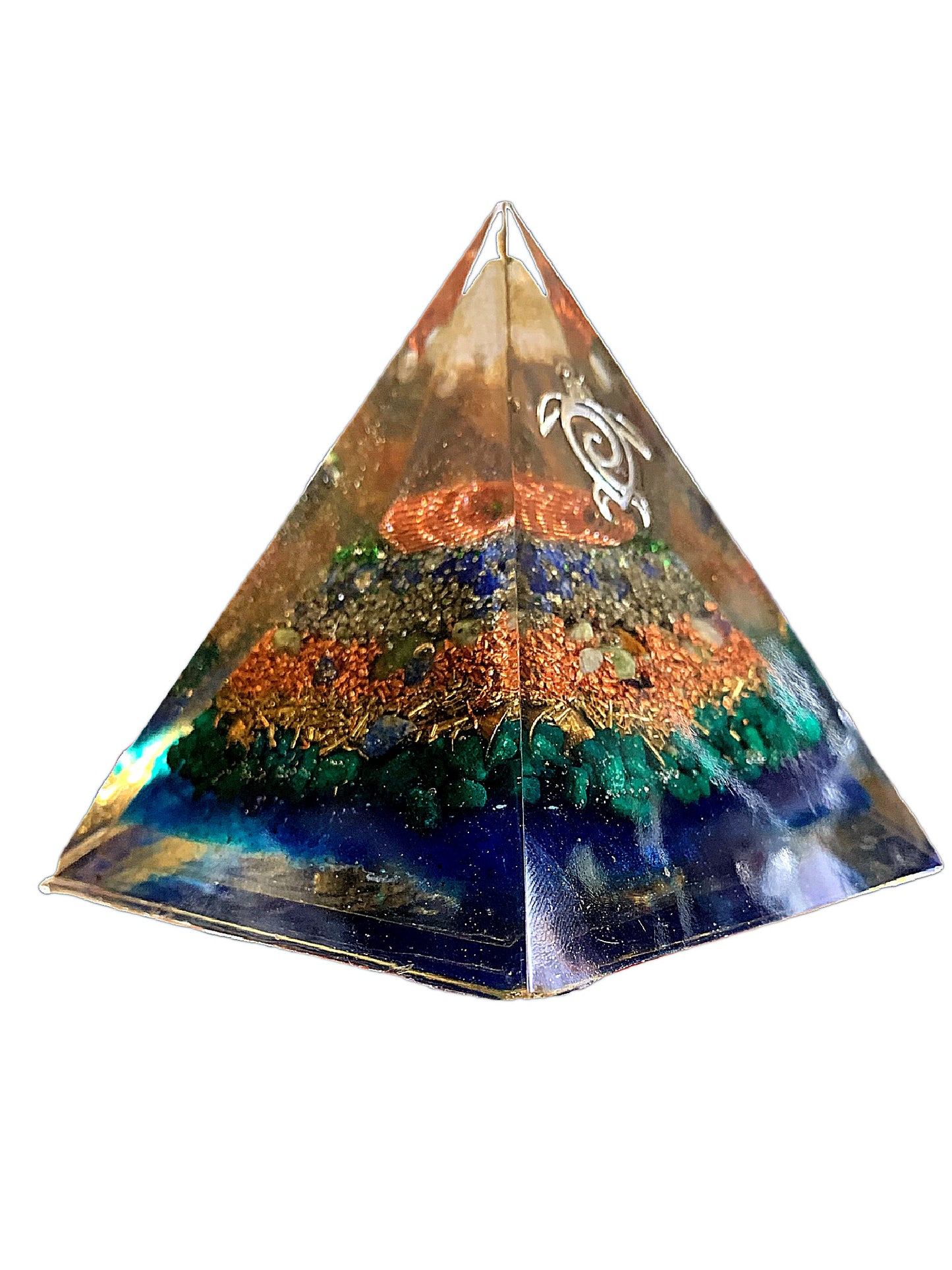 Ocean Serenity Orgone Pyramid – Sea Turtle | Lapis, Pyrite & Moss Agate