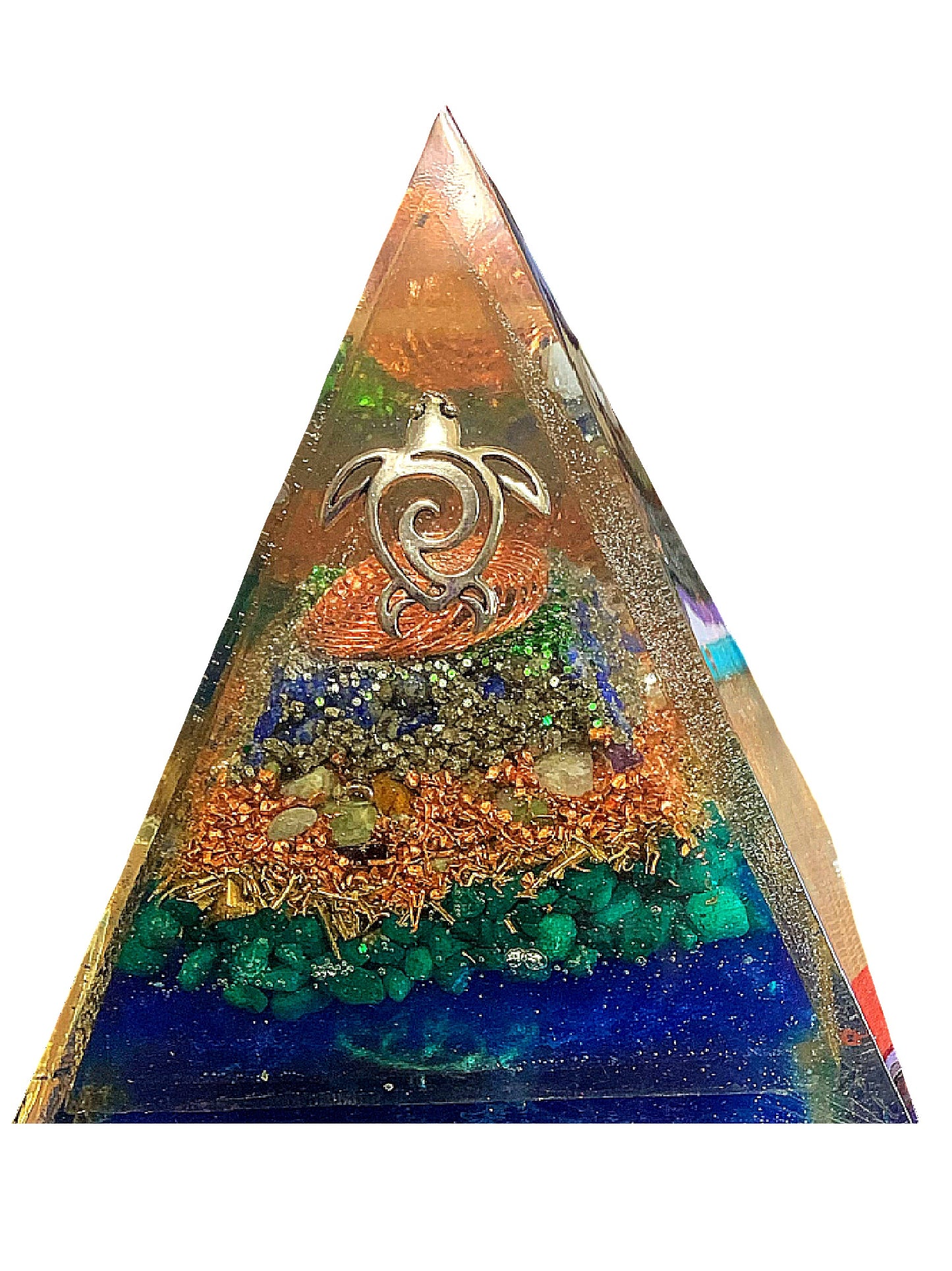 Ocean Serenity Orgone Pyramid – Sea Turtle | Lapis, Pyrite & Moss Agate