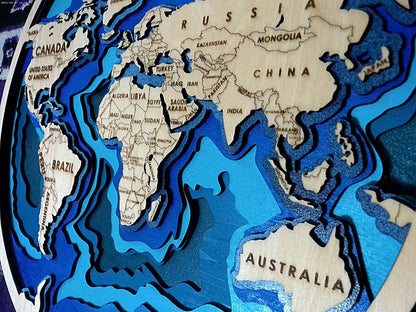 Earth 3D Map Wall Hanging - 14.5 inch plaque