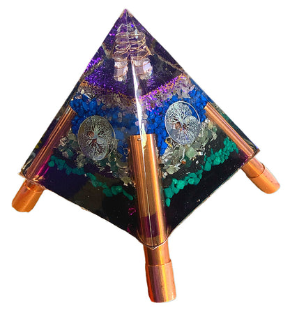 Tree of Life Yin Yang Orgone Pyramid – 8" Large | Amethyst & Green Agate