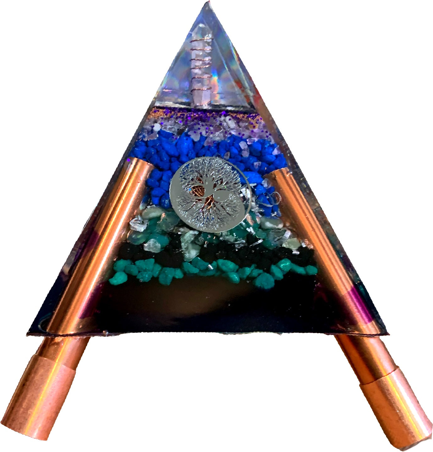 Tree of Life Yin Yang Orgone Pyramid – 8" Large | Amethyst & Green Agate